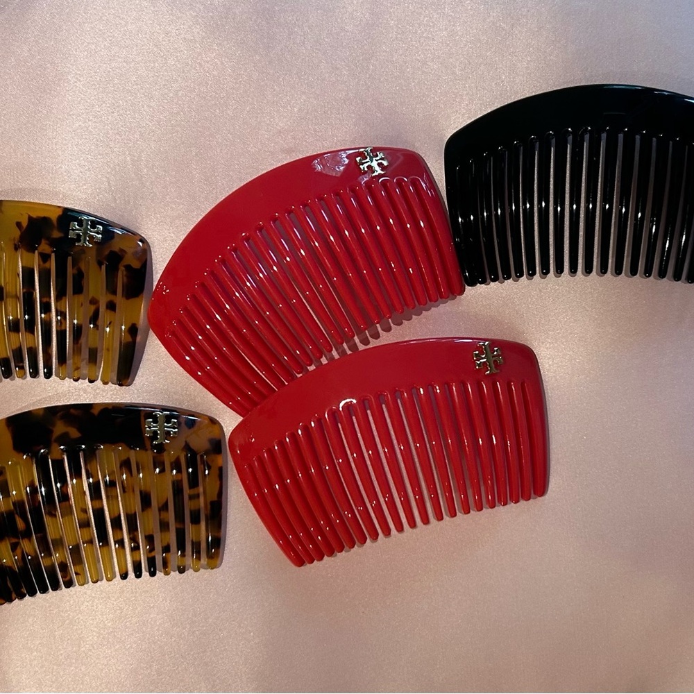 Tory Burch Red, Black, and Tortoise Hair Comb set